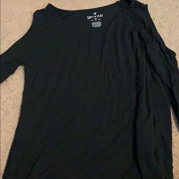 Black American Eagle Shoulder Cut Out Shirt - Picture 1 of 4